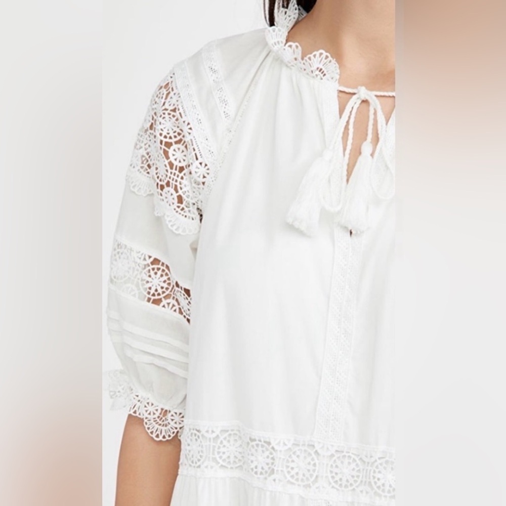 NWT En Saison Tiered Lace Detail Midi Dress White Size Medium 100% Cotton - Picture 5 of 10